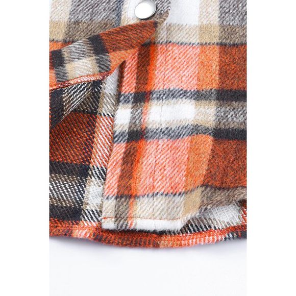 Azura Exchange  Orange Chest Pockets Flannel Plaid Shacket - Picture 15 of 15